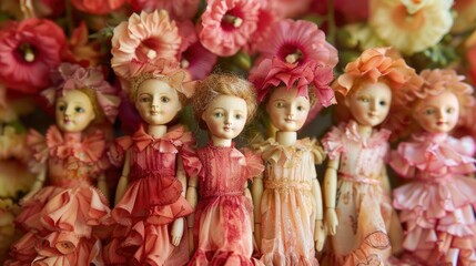 Fototapeta premium Picture of dolls made from hollyhock flowers