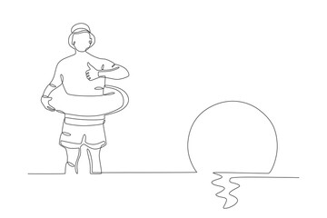 Man enjoying the sunset. Summer concept one-line drawing