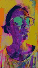 modern art poster design of human closeup portraitstylish vibrant color and mix media technic retro color human face abstract graphic accent colour