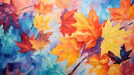 Autumn multicolored carpet of orange and yellow bright fallen maple leaves lying on the ground