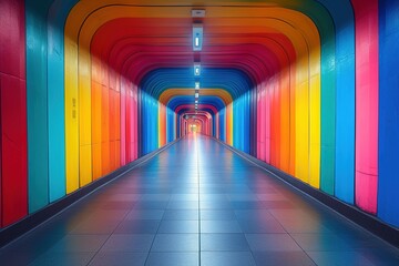 architectural light modern tunnel design colorful passage rainbow travel urban interior europe underground corridor empty rotterdam perspective