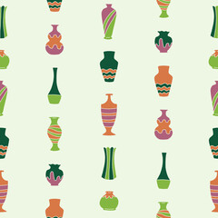 Vases Seamless Pattern Vector illustration for Print, Wallpaper, Decoration.