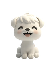 Naklejka premium Kids’ Cute 3D Render Cartoon Illustration: Chibi White Dog in Toy Style, Isolated on Transparent Background, PNG