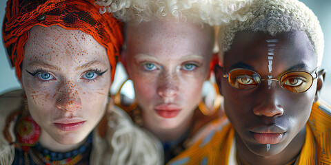 Obraz premium Portrait of persons with different skin and hair colors. Racial and ethnic diversity concept.