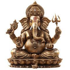 Ganesha statue golden color transparent background