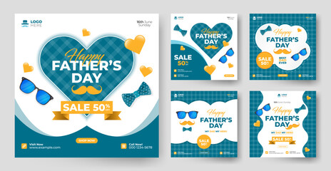 Happy Father's Day Social media post collection or set, Father's day sale modern banner vector web ads, greeting cards,poster, discount flyer, promotion template design