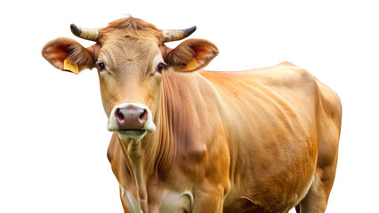 "Serene Bovine": A cow standing calmly with a peaceful expression, radiating tranquility against the white background.