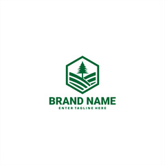 agriculture vector logo design, logo with rice field and plant symbols