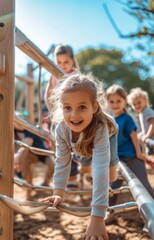 Obraz premium Childrens emotions and interactions with each other and the playground