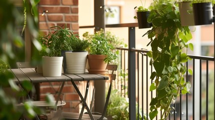 Potted plants or hanging greenery on the balcony