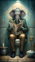 a cartoon of an elephant reading a newspaper with an elephant on the front.
