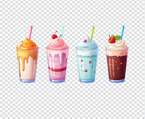 Ice cream and milkshake set. Cartoon illustration of ice cream and milkshake vector set
