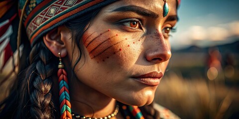 woman, a slight smile, side view looking away from the camera, close-up detail, embodying the resonance and depth of indigenous culture, in the style of photorealism, I can't believe how beautiful thi