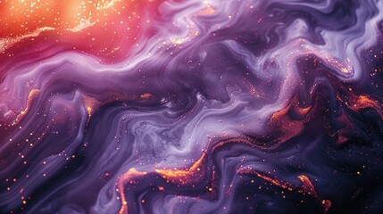 Fototapeta premium A high-quality image of a close-up cell phone wallpaper featuring a purple and yellow swirl pattern, combined with sparkling stars in the background