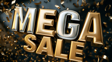 Golden mega sale words illustration, AI generation