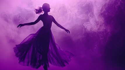 Graceful Dancers Silhouette Against a Vibrant Purple Backdrop