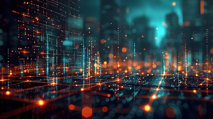 Obraz premium Digital network connections and futuristic cityscape blending seamlessly to depict the integration of technology