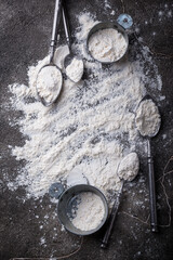 Wheat flour on dark. Baking background
