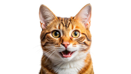 Fototapeta premium Adorable cat with short fur sits regally isolated on white background