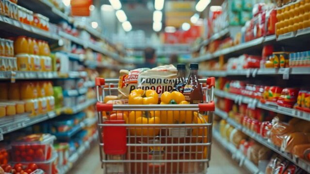 Grocery Shopping Cart Filled With Food telephoto lens