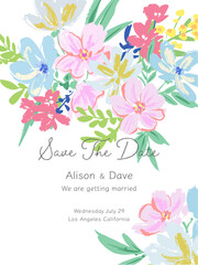 Vector illustration of pink and blue wildflowers for wedding invitation