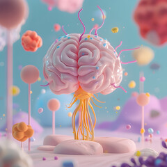 Brain Synapse Cartoon 3D Rendering Minimalist Concept for Advertising and Social Media Post Template