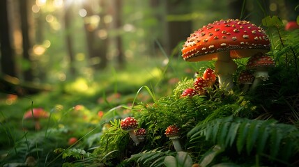"Mystical Forest Delight: Joyful Mushrooms Amidst Enchantment"