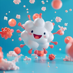 Cute Cartoon Enzyme in Biochemical Reaction Scene for Advertising and Social Media Concepts