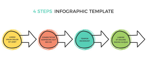 Infographic template with four elements for your text with hand drawn circles and arrows, vector eps10 illustration