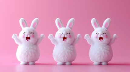 Obraz premium Adorable bunny 3d character full of infectious joy on pink background