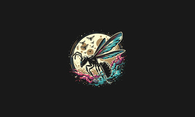 Fototapeta premium flying ant with wings on moon vector artwork design