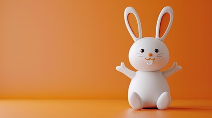 Adorable bunny 3d character full of infectious joy on orange background