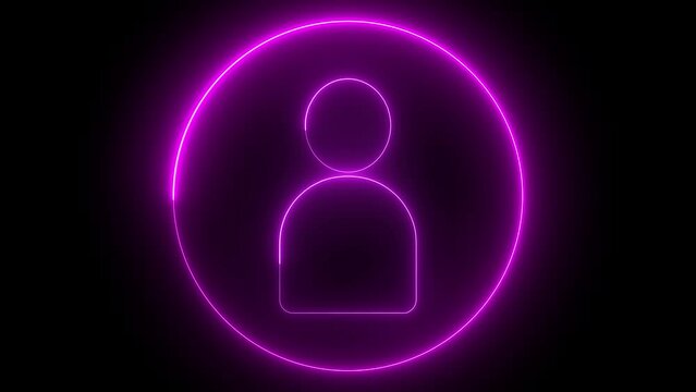 Glowing neon person sign, outline round avatar pictogram in vivid color. neon icon of user in flat style, person icon, user icon illustration. User profile login or