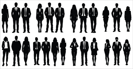 Silhouettes of business people standing, Man and women to stand silhouette set, Business people silhouettes, Vector silhouettes of man and a woman, Business man standing silhouettes