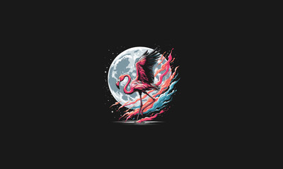 flying flamingo on moon vector artwork design