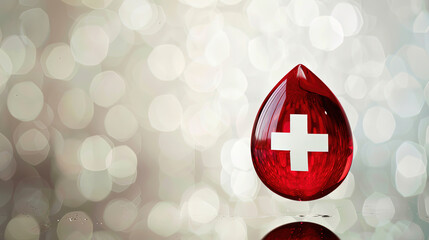 blood donor day background. drop of blood with a red cross symbol