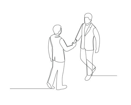 Continuous one line drawing two businessman shaking hands. Business growth concept. cooperation. Design vector illustration