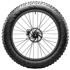 Bicycle wheel with spokes and rubber tire on white Background