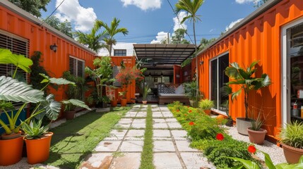 Modern eco-friendly container home with sleek minimalist design and sustainable features