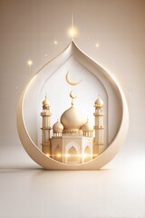 Traditional islamic culture symbols on golden background with text area and golden lanterns against an arabic moon and stars, perfect for ramadan, eid mubarak and eid al adha celebrations