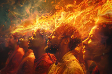 Flaming Tongues Descend Sceneeterangan, Pentecost a Christian holiday, the descent of the Holy Spirit.