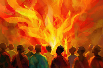 Illustration of tongues of fire, Pentecost a Christian holiday, the descent of the Holy Spirit.