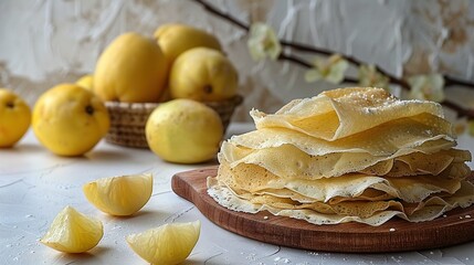   Food pile on cutting board with lemons nearby