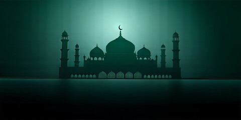 Elegant islamic background featuring a misty silhouette of a mosque with a crescent moon, perfect for ramadan, eid mubarak, and eid aladha observances, symbolizing the feast of sacrifice