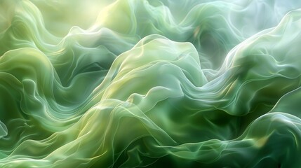 Obraz premium The image is an abstract painting. It has a light green background with a white wave-like pattern in the foreground. The painting has a soft, ethereal feel to it.