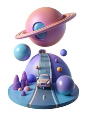 a digital art illustration of a truck driving down a road.
