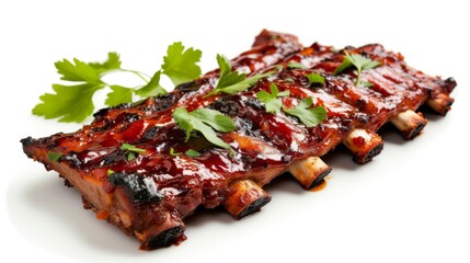 Obraz premium Savory flavor of the barbecue and the freshness of the white background