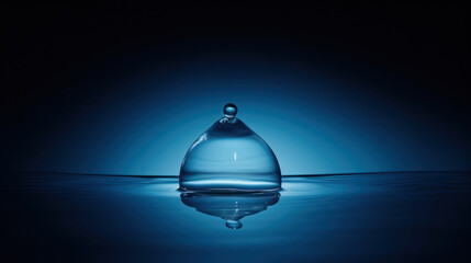 liquid water drops, molecular formula of liquid chemical elements, blue clear water, minimalistic background, close-up