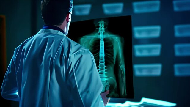 A radiologist carefully checks the chest and lungs for bone or organ issues using CT, MRI, ultrasound, and other body imaging tech.