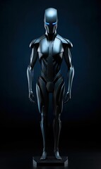Humanoid Robot Made from Teal Smooth Metal, Full Body Shot, Subdued Blue Lighting